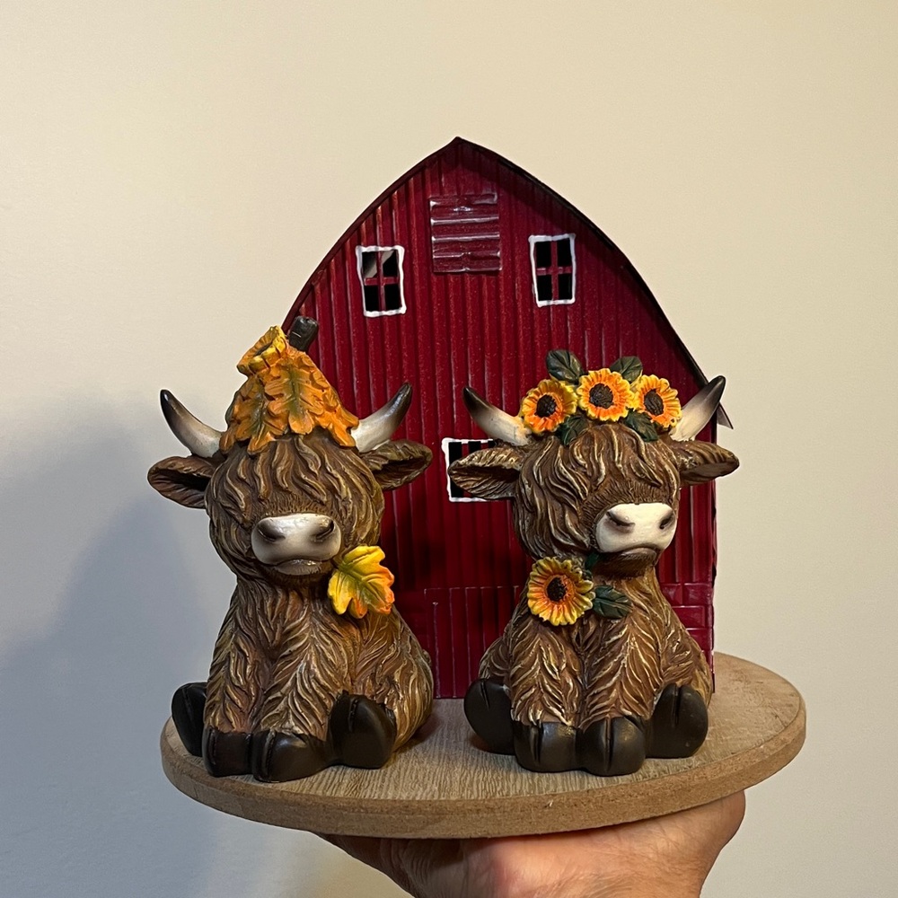 Fall Highland Cow Figurines with Sunflower Accents